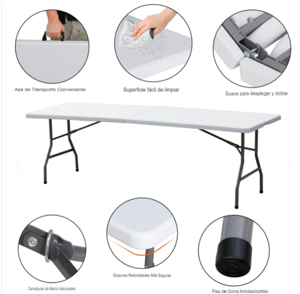 Mesa Móvil Plegable Plástico Resistente